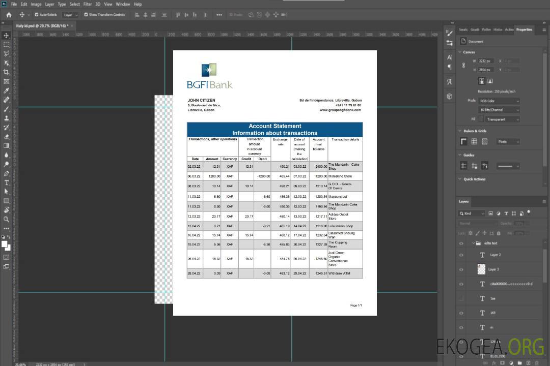 Relevé bancaire BGFI du Gabon template